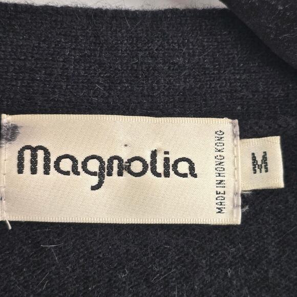 Magnolia Womens Wool Angora Cardigan Sweater M Black Embroidered ArtToWear Money - Picture 10 of 16